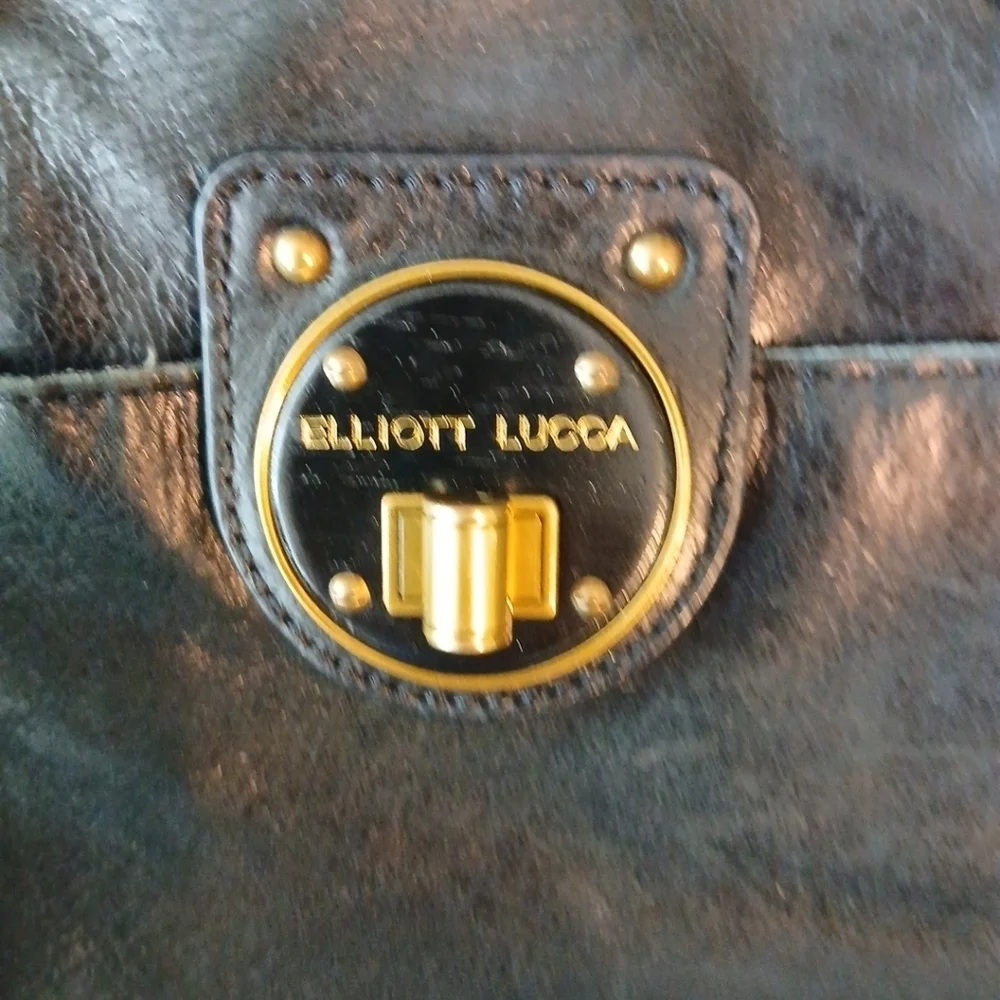 Elliott Lucca Black Genuine Leather Turn Lock Double Handle Bag